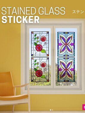 Rose Flower Stained Glass Design Window Privacy Film Sticker